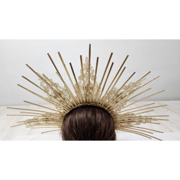 Halo Crown, Sunburst Crown, Embellished Customizable, Gold Halo, Halo Headpiece - Picture 6 of 7